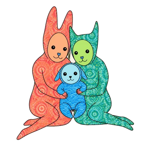 Cuddled by two mums
