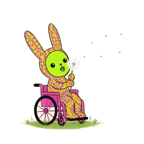 Blowing a dandelion clock from a wheelchair